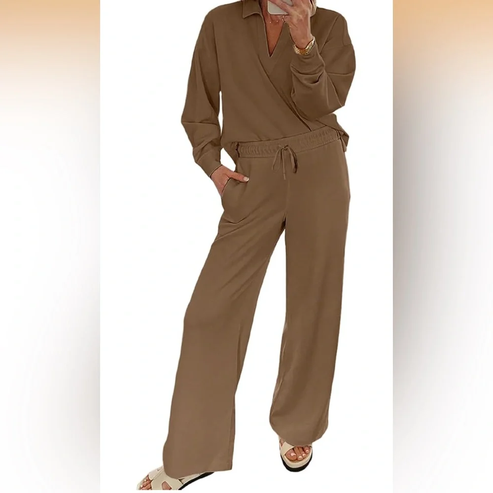 EVALESS Two Piece Women Lounge Set in Coffee 2X - Picture 2 of 16